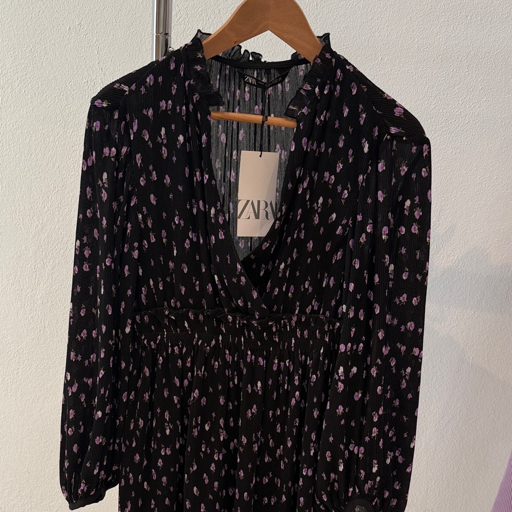 Zara Black Dress with Purple Floral Design